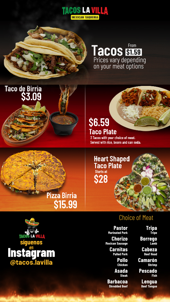 Menu Tacos La Villa